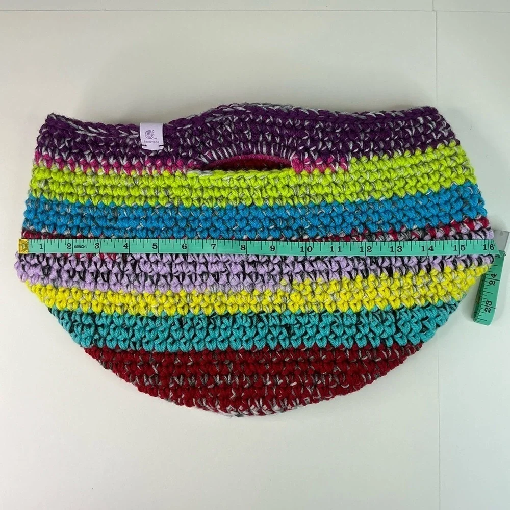 Handcrafted Multicolor Crochet Scrap Woven Tote Bag Basket Storage Handmade Knit